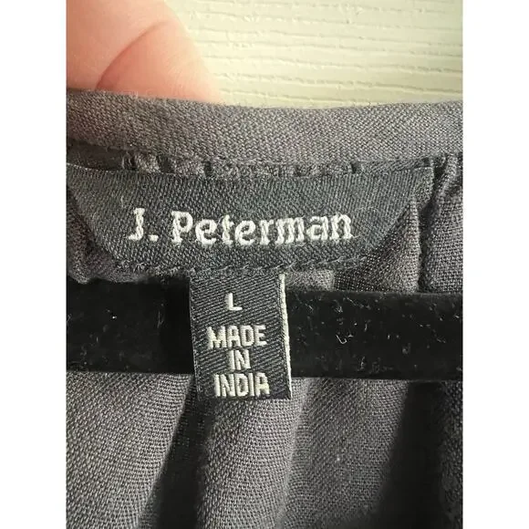 J. PETERMAN Dark Gray Floral Embroidered Bohemian Peasant Tunic Blouse Top Sz L - Picture 8 of 12